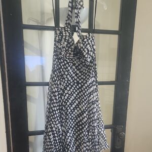 White House Black Market Black and White Polka Dot Womens Dress